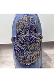 Mavi Boyalı Şans ve Bereket Simgesi Fatma'nın Eli Desenli Cam Şişe Sosluk-Yağdanlık, Mutfak Dekoru - Görsel 6