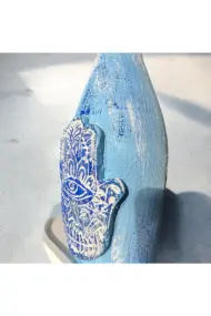 Mavi Boyalı Şans ve Bereket Simgesi Fatma'nın Eli Desenli Cam Şişe Sosluk-Yağdanlık, Mutfak Dekoru - Görsel 7