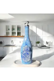 Mavi Boyalı Şans ve Bereket Simgesi Fatma'nın Eli Desenli Cam Şişe Sosluk-Yağdanlık, Mutfak Dekoru - Görsel 8