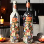 El Boyaması Şarap Şişesi, Ev ve Mutfak Dekoru, Hediye Seçeneği, Halloween Dekorasyonu