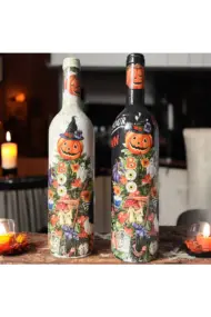 El Boyaması Şarap Şişesi, Ev ve Mutfak Dekoru, Hediye Seçeneği, Halloween Dekorasyonu