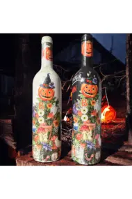 El Boyaması Şarap Şişesi, Ev ve Mutfak Dekoru, Hediye Seçeneği, Halloween Dekorasyonu - Görsel 2