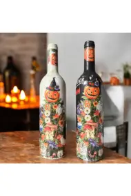 El Boyaması Şarap Şişesi, Ev ve Mutfak Dekoru, Hediye Seçeneği, Halloween Dekorasyonu - Görsel 3