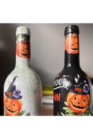El Boyaması Şarap Şişesi, Ev ve Mutfak Dekoru, Hediye Seçeneği, Halloween Dekorasyonu - Görsel 6