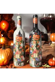 El Boyaması Şarap Şişesi, Ev ve Mutfak Dekoru, Hediye Seçeneği, Halloween Dekorasyonu - Görsel 8