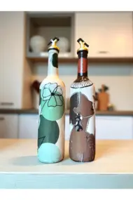 Küpeli Yerli Kadın ve Bohem Desenli Özel Tasarım Yağdanlık-Sirkelik Sosluk Seti- Ev ve Mutfak Dekoru