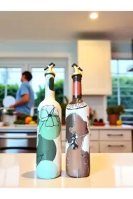 Küpeli Yerli Kadın ve Bohem Desenli Özel Tasarım Yağdanlık-Sirkelik Sosluk Seti- Ev ve Mutfak Dekoru - Görsel 2