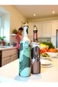 Küpeli Yerli Kadın ve Bohem Desenli Özel Tasarım Yağdanlık-Sirkelik Sosluk Seti- Ev ve Mutfak Dekoru - Görsel 3