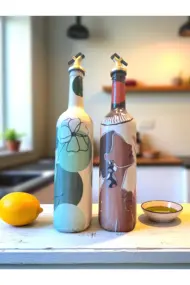 Küpeli Yerli Kadın ve Bohem Desenli Özel Tasarım Yağdanlık-Sirkelik Sosluk Seti- Ev ve Mutfak Dekoru - Görsel 8