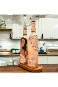 Soyut Kadın ve Bohem Desenli Özel Tasarım Yağdanlık-Sirkelik Sosluk Seti- Ev ve Mutfak Dekoru - Görsel 4