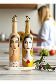 750 ml El Yapımı Çatlatma Desenli Cam Yağdanlık Seti – Kedi Figürlü , Mutfak Dekor - Görsel 4