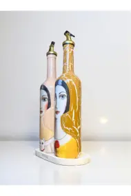 750 ml El Yapımı Çatlatma Desenli Cam Yağdanlık Seti – Kedi Figürlü , Mutfak Dekor - Görsel 5