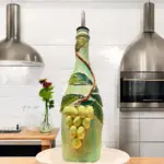 El yapımı Kabartma Kil Uygulamalı Üzüm Desenli Cam Şişe Sirkelik-Yağdanlık, Mutfak dekor