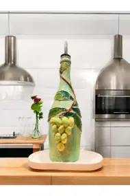 El yapımı Kabartma Kil Uygulamalı Üzüm Desenli Cam Şişe Sirkelik-Yağdanlık, Mutfak dekor