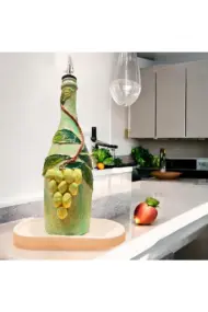 El yapımı Kabartma Kil Uygulamalı Üzüm Desenli Cam Şişe Sirkelik-Yağdanlık, Mutfak dekor - Görsel 2