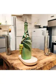 El yapımı Kabartma Kil Uygulamalı Üzüm Desenli Cam Şişe Sirkelik-Yağdanlık, Mutfak dekor - Görsel 3