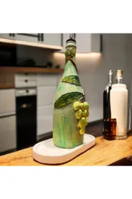 El yapımı Kabartma Kil Uygulamalı Üzüm Desenli Cam Şişe Sirkelik-Yağdanlık, Mutfak dekor - Görsel 4
