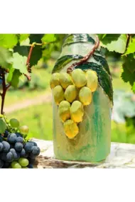 El yapımı Kabartma Kil Uygulamalı Üzüm Desenli Cam Şişe Sirkelik-Yağdanlık, Mutfak dekor - Görsel 5