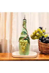 El yapımı Kabartma Kil Uygulamalı Üzüm Desenli Cam Şişe Sirkelik-Yağdanlık, Mutfak dekor - Görsel 6