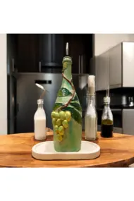 El yapımı Kabartma Kil Uygulamalı Üzüm Desenli Cam Şişe Sirkelik-Yağdanlık, Mutfak dekor - Görsel 7