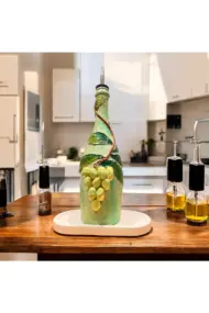 El yapımı Kabartma Kil Uygulamalı Üzüm Desenli Cam Şişe Sirkelik-Yağdanlık, Mutfak dekor - Görsel 8