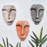 El Yapımı Taş Heykel Soyut Yüz Maske 3'li Set, Duvar Dekor, Modern Ev ve Ofis Dekoru