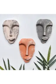 El Yapımı Taş Heykel Soyut Yüz Maske 3'li Set, Duvar Dekor, Modern Ev ve Ofis Dekoru