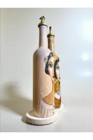 750 ml El Yapımı Çatlatma Desenli Cam Yağdanlık Seti – Kedi Figürlü , Mutfak Dekor - Görsel 6