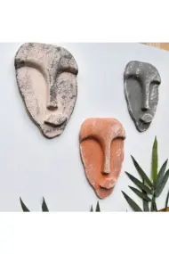 El Yapımı Taş Heykel Soyut Yüz Maske 3'li Set, Duvar Dekor, Modern Ev ve Ofis Dekoru - Görsel 2