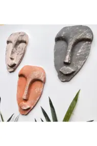 El Yapımı Taş Heykel Soyut Yüz Maske 3'li Set, Duvar Dekor, Modern Ev ve Ofis Dekoru - Görsel 3