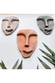 El Yapımı Taş Heykel Soyut Yüz Maske 3'li Set, Duvar Dekor, Modern Ev ve Ofis Dekoru - Görsel 4