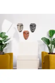 El Yapımı Taş Heykel Soyut Yüz Maske 3'li Set, Duvar Dekor, Modern Ev ve Ofis Dekoru - Görsel 7