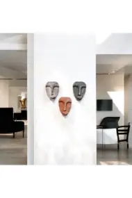 El Yapımı Taş Heykel Soyut Yüz Maske 3'li Set, Duvar Dekor, Modern Ev ve Ofis Dekoru - Görsel 8