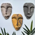 El Yapımı Taş Heykel Soyut Yüz Maske 3'li Set, Duvar Dekor, Modern Ev ve Ofis Dekoru