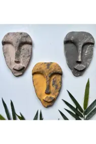 El Yapımı Taş Heykel Soyut Yüz Maske 3'li Set, Duvar Dekor, Modern Ev ve Ofis Dekoru