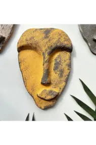 El Yapımı Taş Heykel Soyut Yüz Maske 3'li Set, Duvar Dekor, Modern Ev ve Ofis Dekoru - Görsel 2