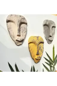 El Yapımı Taş Heykel Soyut Yüz Maske 3'li Set, Duvar Dekor, Modern Ev ve Ofis Dekoru - Görsel 3
