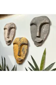 El Yapımı Taş Heykel Soyut Yüz Maske 3'li Set, Duvar Dekor, Modern Ev ve Ofis Dekoru - Görsel 4
