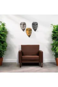 El Yapımı Taş Heykel Soyut Yüz Maske 3'li Set, Duvar Dekor, Modern Ev ve Ofis Dekoru - Görsel 5