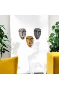 El Yapımı Taş Heykel Soyut Yüz Maske 3'li Set, Duvar Dekor, Modern Ev ve Ofis Dekoru - Görsel 6