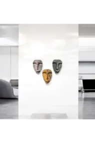 El Yapımı Taş Heykel Soyut Yüz Maske 3'li Set, Duvar Dekor, Modern Ev ve Ofis Dekoru - Görsel 7