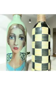 Kadın Desenli ve Kareli 750 ml Zeytinyağı Sıvıyağ Şişesi Yağdanlık Yağlık Sirkelik Sosluk 2'li Set - Görsel 5