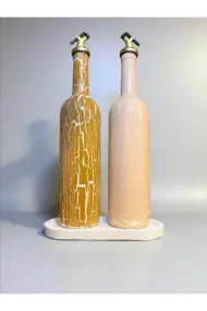 750 ml El Yapımı Çatlatma Desenli Cam Yağdanlık Seti – Kedi Figürlü , Mutfak Dekor - Görsel 8