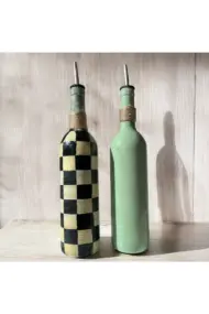Kadın Desenli ve Kareli 750 ml Zeytinyağı Sıvıyağ Şişesi Yağdanlık Yağlık Sirkelik Sosluk 2'li Set - Görsel 6