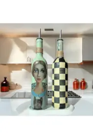Kadın Desenli ve Kareli 750 ml Zeytinyağı Sıvıyağ Şişesi Yağdanlık Yağlık Sirkelik Sosluk 2'li Set - Görsel 7