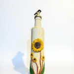 500 ml El Yapımı Ayçiçek Desenli Cam Yağdanlık – Çatlatma Dokulu, Kabartma Kil Uygulamalı