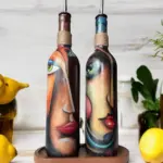 Özel Tasarım Renkli Yüz Desenli 750 ml Zeytinyağı Sıvıyağ Şişesi, Yağdanlık, Yağlık, Sosluk 2'li Set