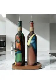 Özel Tasarım Renkli Yüz Desenli 750 ml Zeytinyağı Sıvıyağ Şişesi, Yağdanlık, Yağlık, Sosluk 2'li Set - Görsel 6