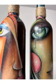 Özel Tasarım Renkli Yüz Desenli 750 ml Zeytinyağı Sıvıyağ Şişesi, Yağdanlık, Yağlık, Sosluk 2'li Set - Görsel 7