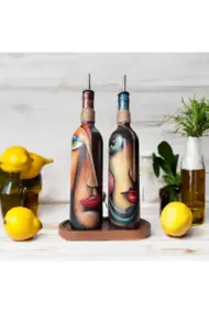 Özel Tasarım Renkli Yüz Desenli 750 ml Zeytinyağı Sıvıyağ Şişesi, Yağdanlık, Yağlık, Sosluk 2'li Set - Görsel 8